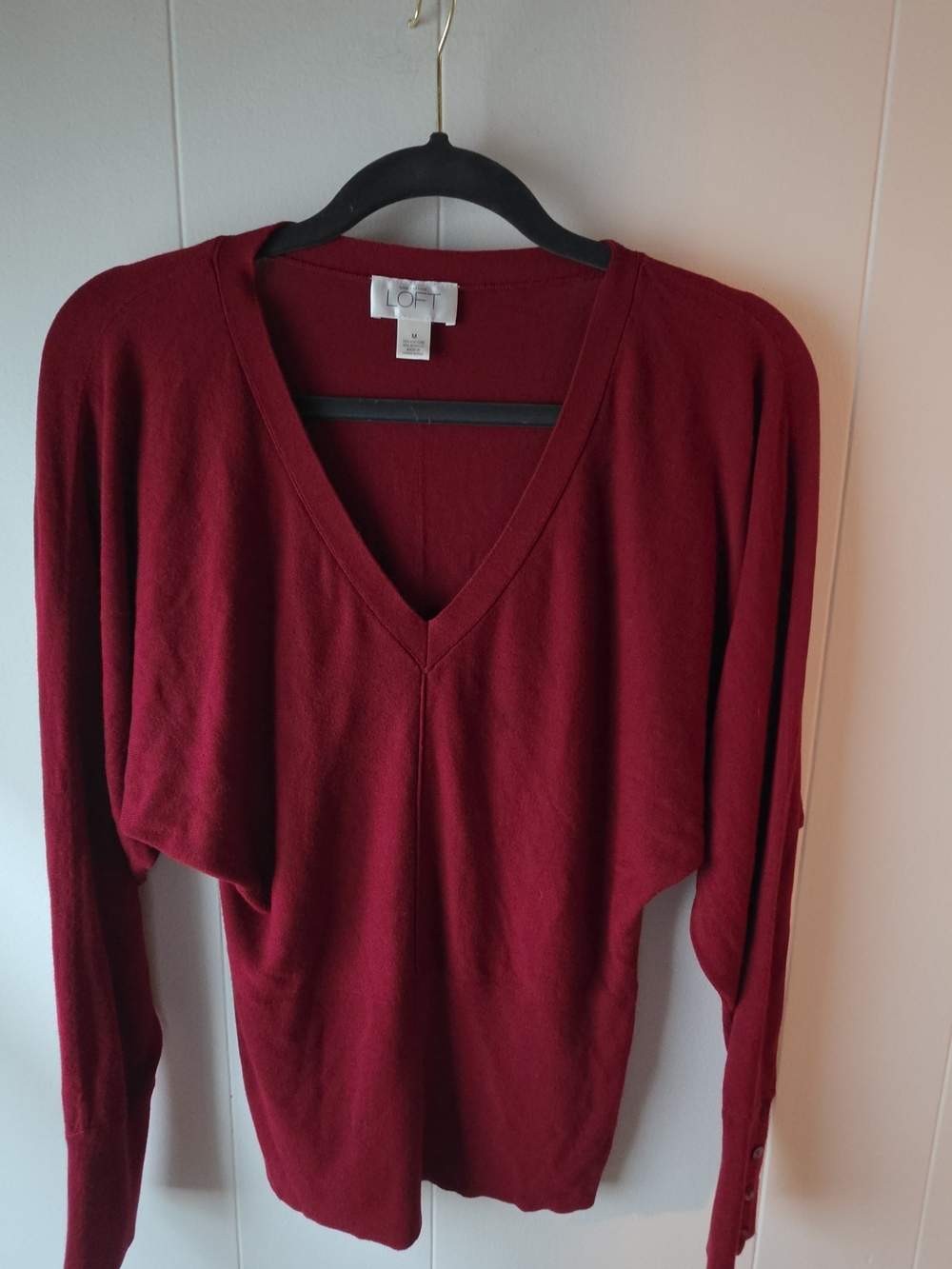 Ann Taylor LOFT Red V-Neck Dolman Sleeve Sweater Women's Medium